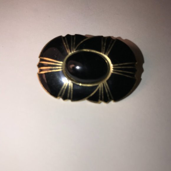 Vintage Oblong Black and gold Mona So Pin - Picture 4 of 4